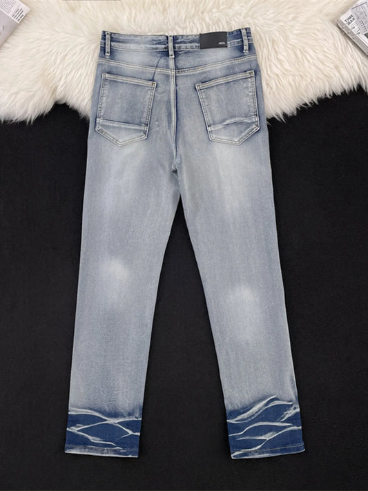 1274 Men's Full Size Distressed Letter Print Skinny Jeans Plus Size – men's graphic jeans (front view)