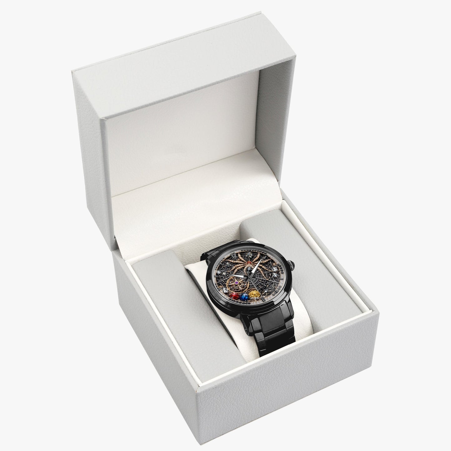 Jaycoh™ Spyder Web Assorted Incrusted Diamonds 213. New Steel Strap Automatic Watch (With Indicators) | Print-on-Demand Custom Watch - product photo | print on demand watch print custom watch