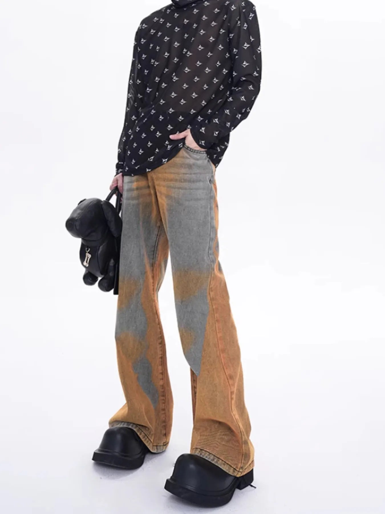 1284 Men's Plus Size Contrast Wide Leg Flare Jeans – men's flare jeans (Y2K) (detail view 5)