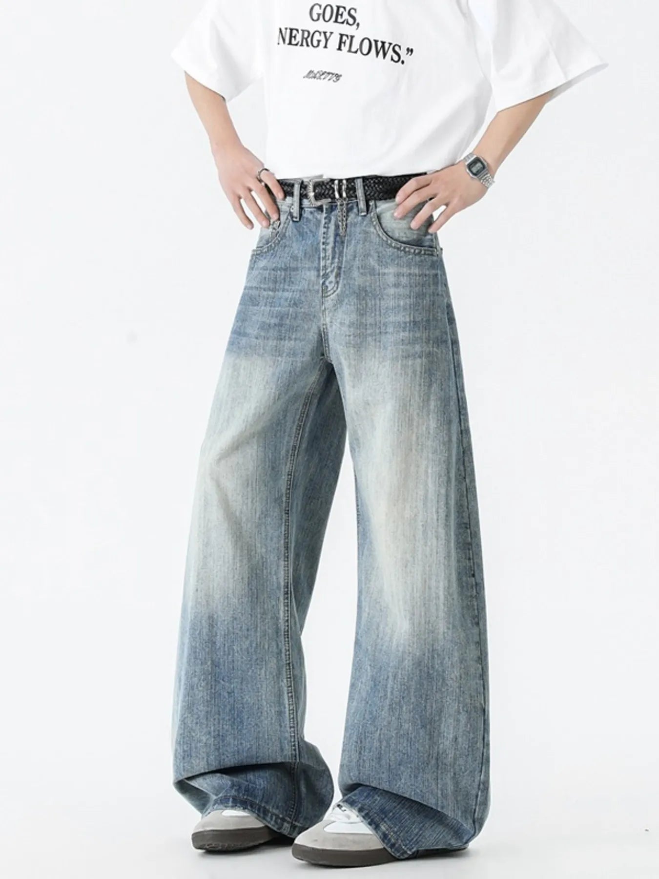 048 Men's Wide Leg Jeans – Men's wide leg jeans streetwear fit