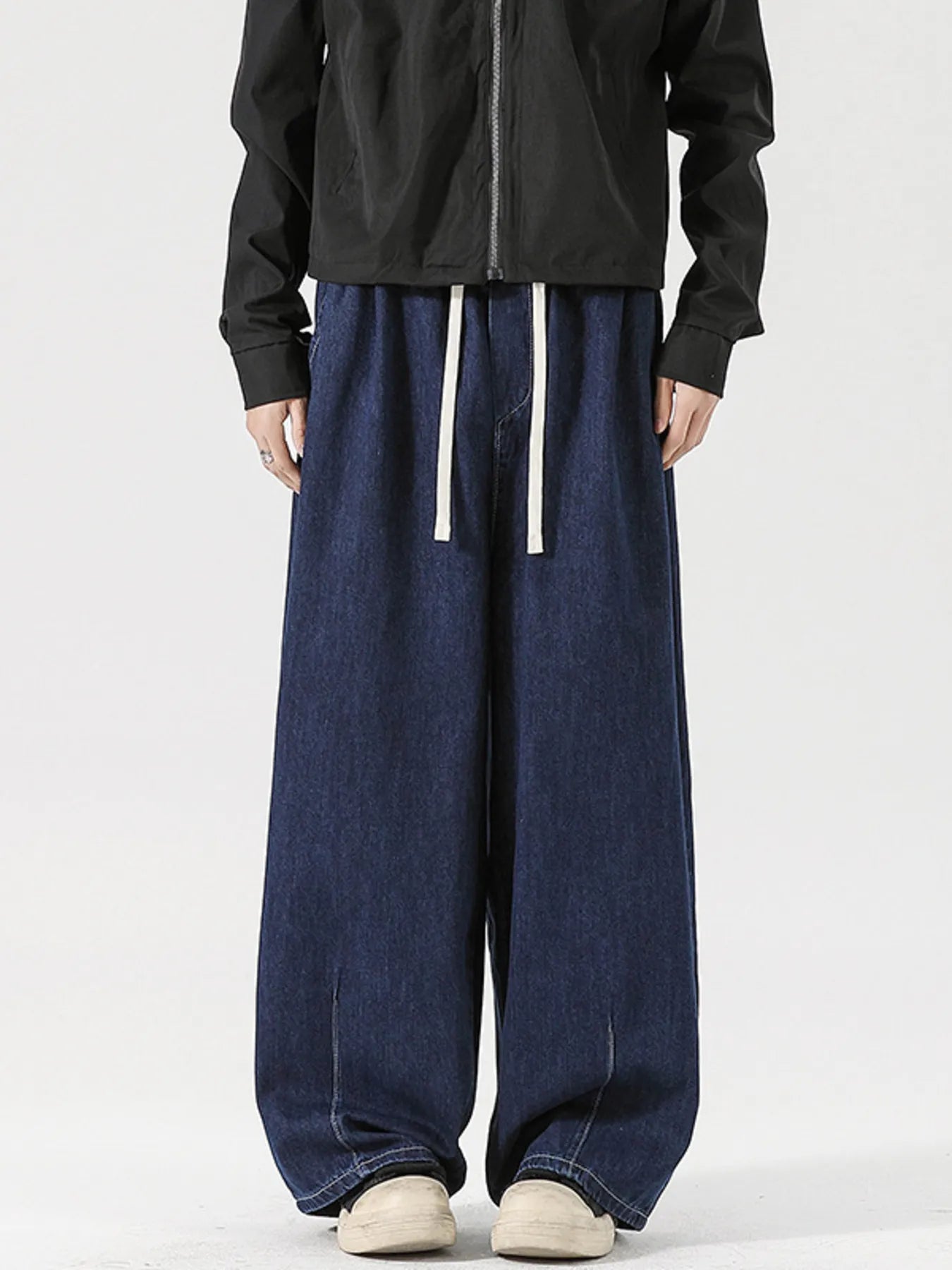291 Men's Wide Leg Drawstring Jeans – Men's wide leg jeans streetwear fit
