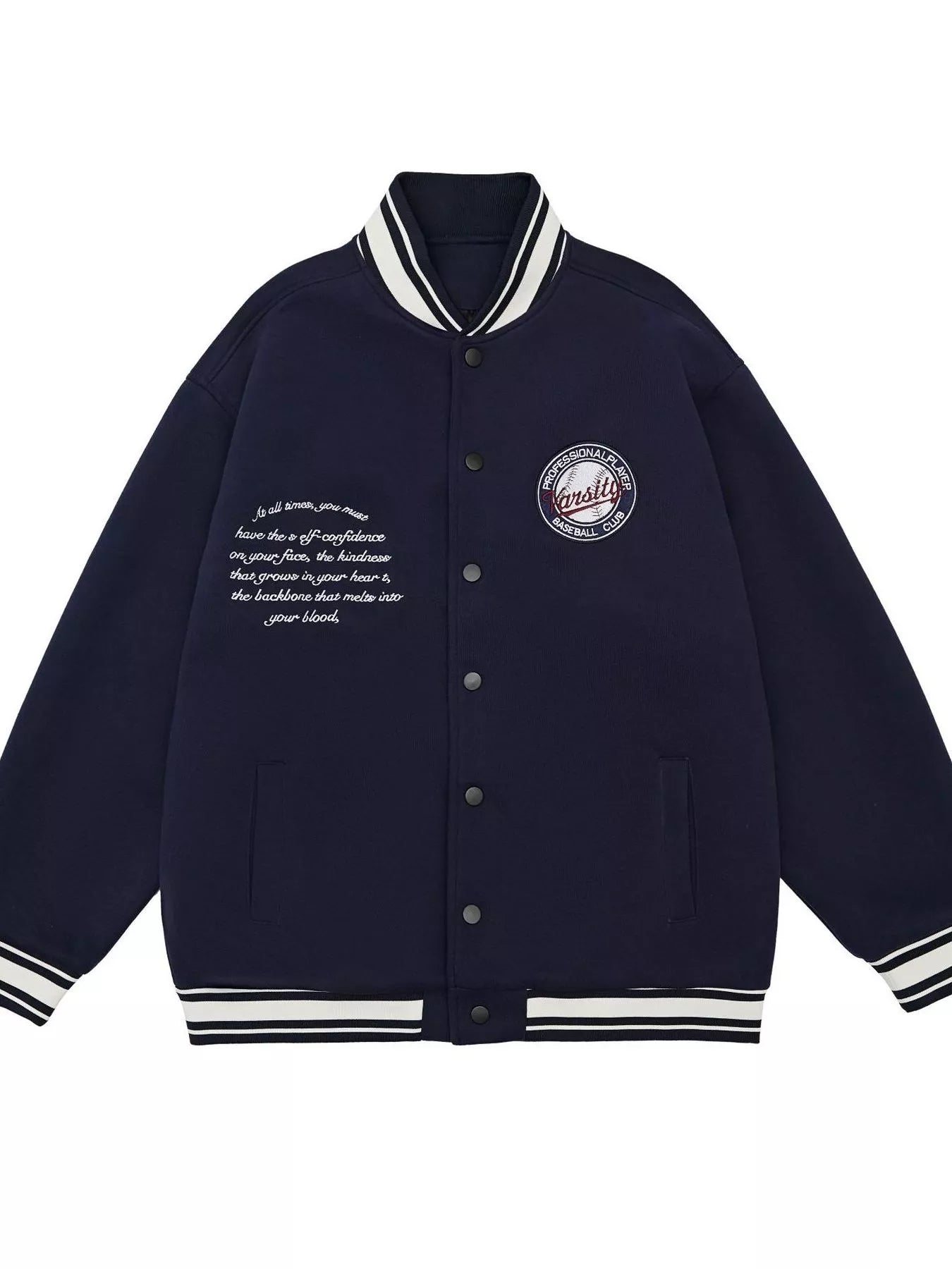 Snap Down College Varsity Jacket – Army Green – product view