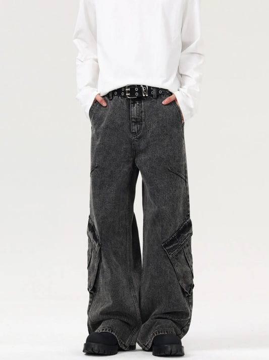 1202 Men's Wide Leg Cargo Jeans – Men's wide leg jeans streetwear fit