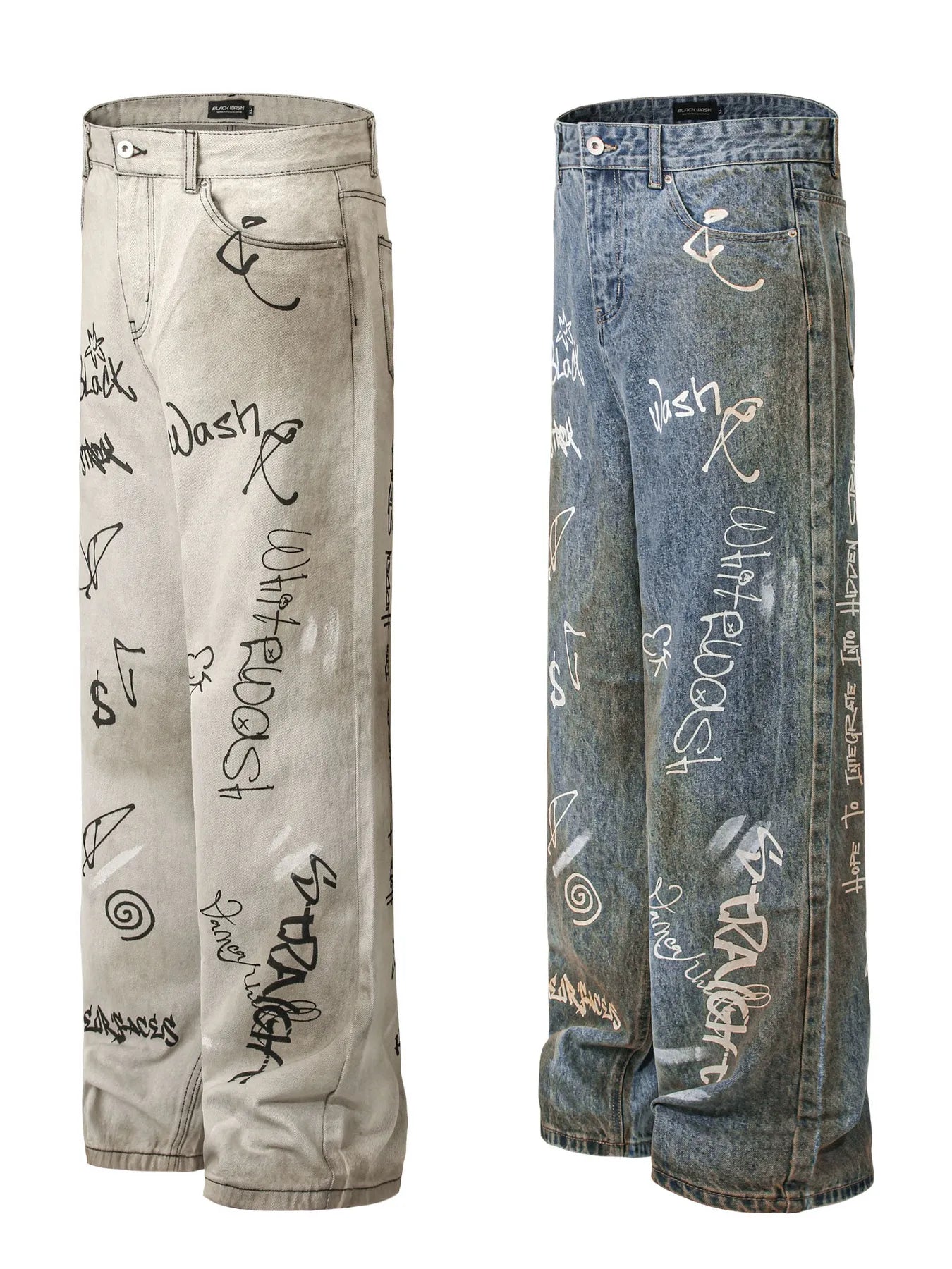1269 Men's Graffiti Art Loose Fit Jeans – men's graphic jeans (detail view 4)