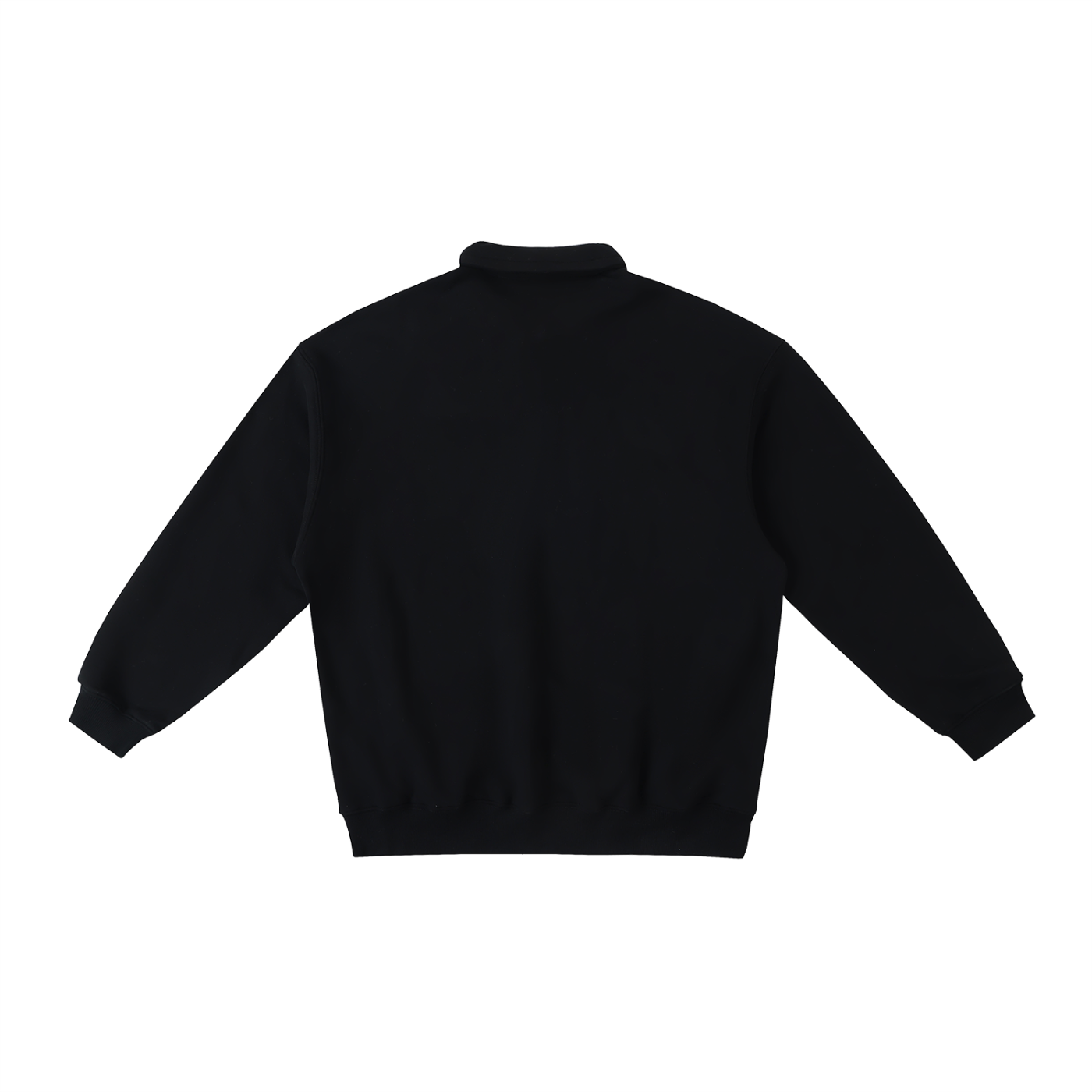 Dressy Mens Heavyweight Polo-Collar Casual Sweatshirt - Black - back view