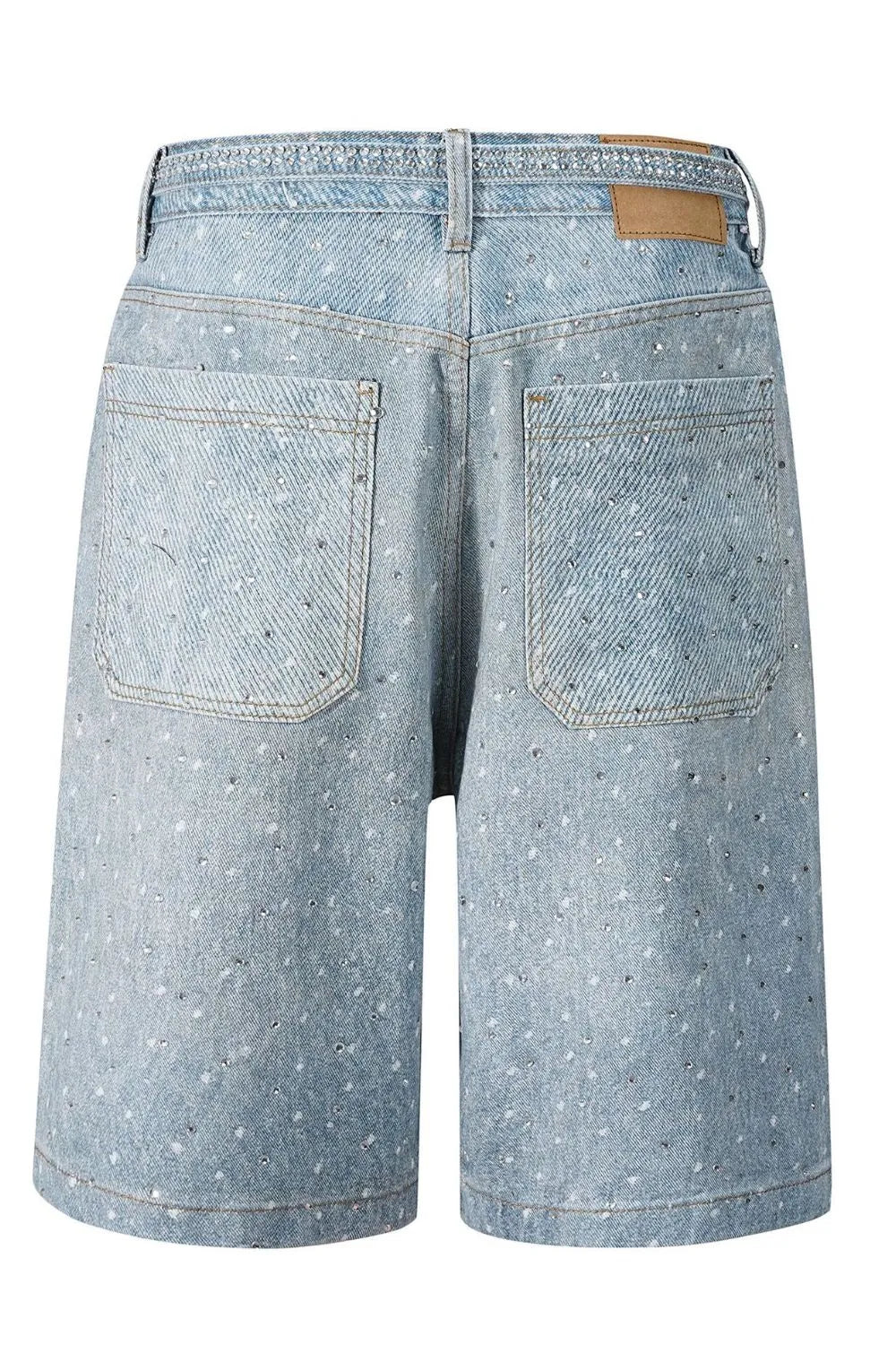 Men’s Washed Rhinestone Denim Bermuda Shorts - Streetwear Sparkle Fit - Medium - Image 3