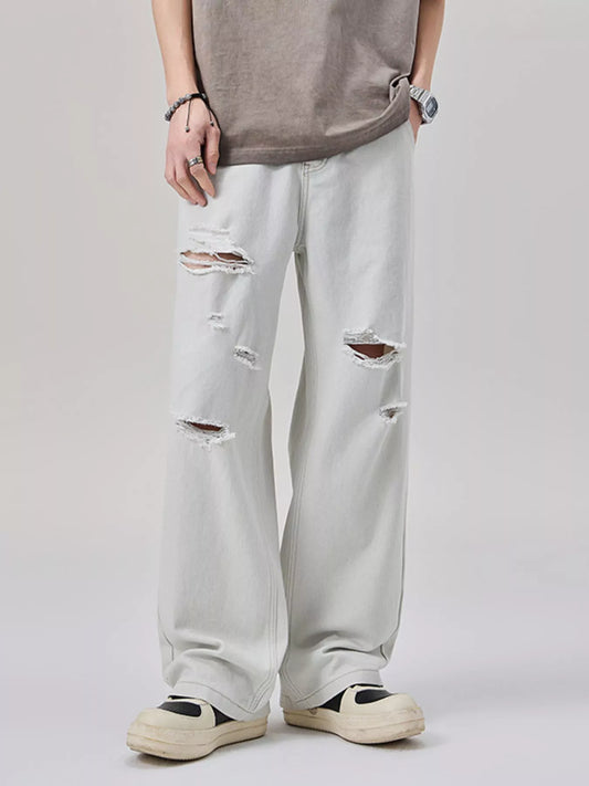 576 Men's Distressed Wide Leg Jeans – Men's wide leg jeans streetwear fit
