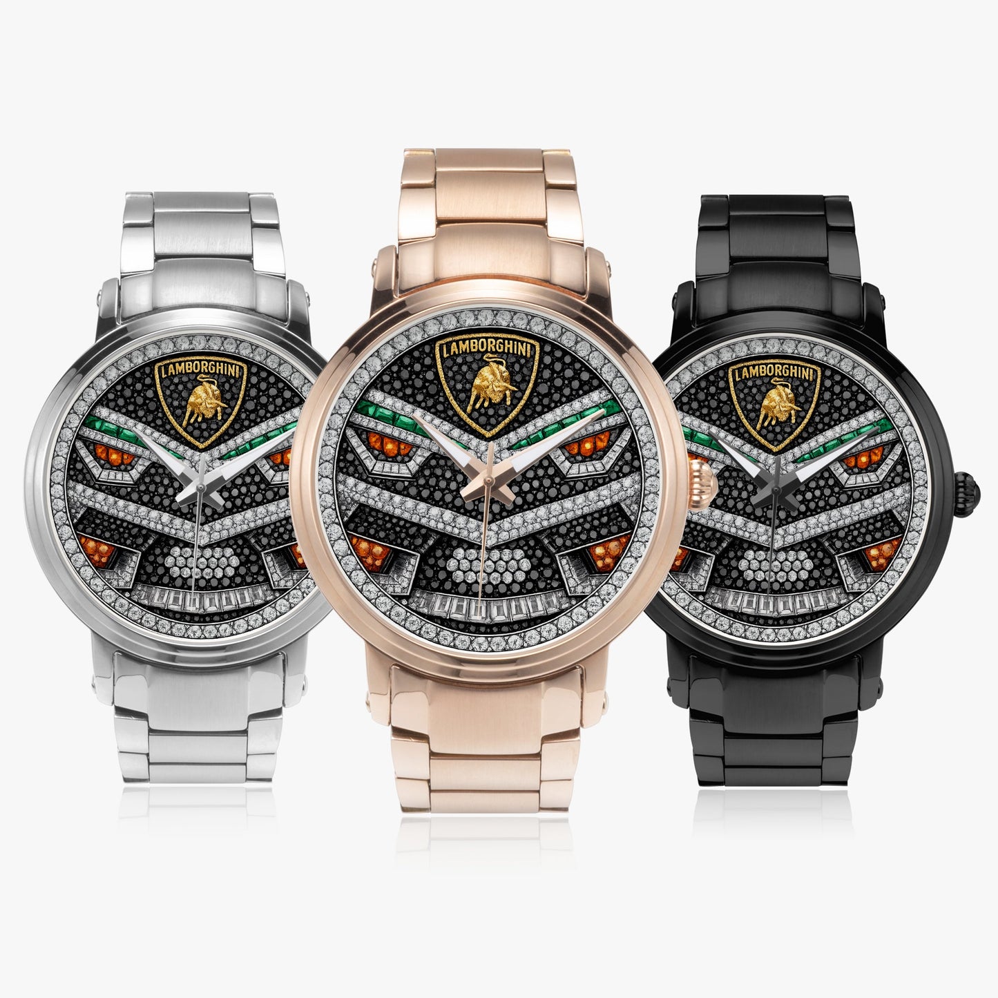 Jaycoh™ Lambo Aventador Incrusted Diamonds 212. New Steel Strap Automatic Watch | Print-on-Demand Custom Watch - product photo | print on demand watch print custom watch