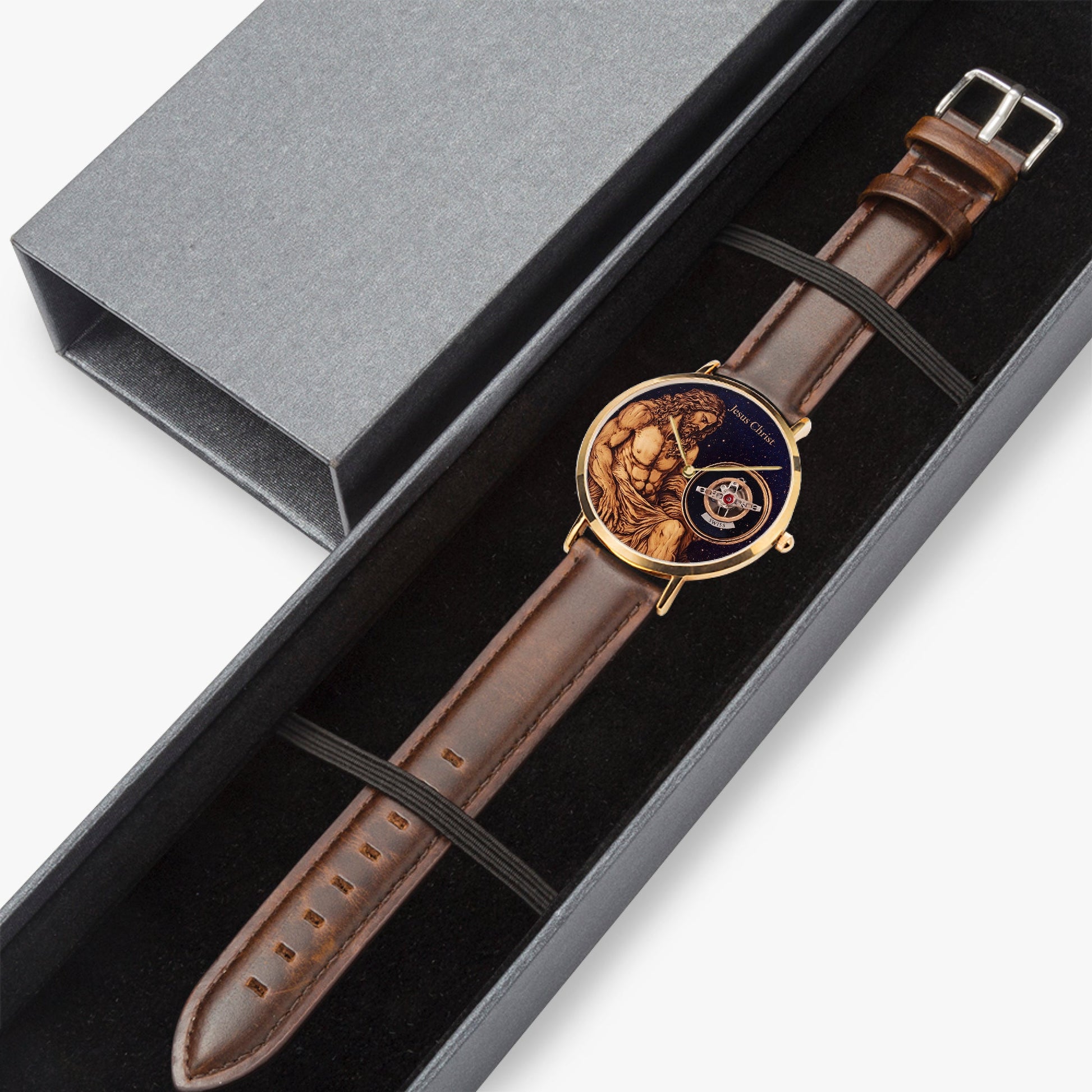 Jaycoh™Jesus Christ Son Of God Time Piece 161. Ultra-Thin Leather Strap Quartz Watch (Rose Gold) | Print-on-Demand Custom Watch - product photo | print on demand watch print custom watch