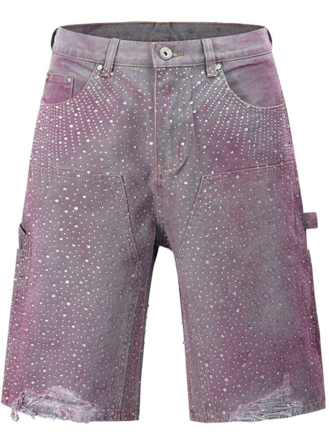 Men’s Rhinestone Cargo Denim Shorts - Sparkle Streetwear Shorts with Pockets - Fuchsia Pink - Image 7