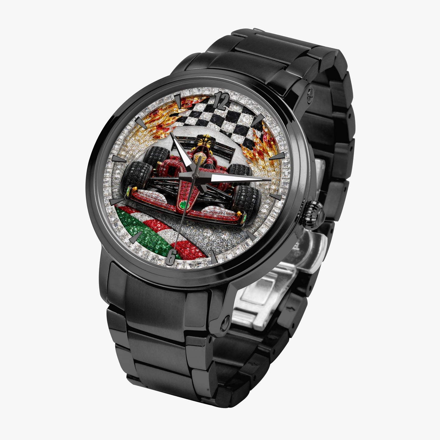 Jaycoh™ F1 Color Incrusted Diamonds 213. New Steel Strap Automatic Watch (With Indicators) | Print-on-Demand Custom Watch - product photo | print on demand watch print custom watch