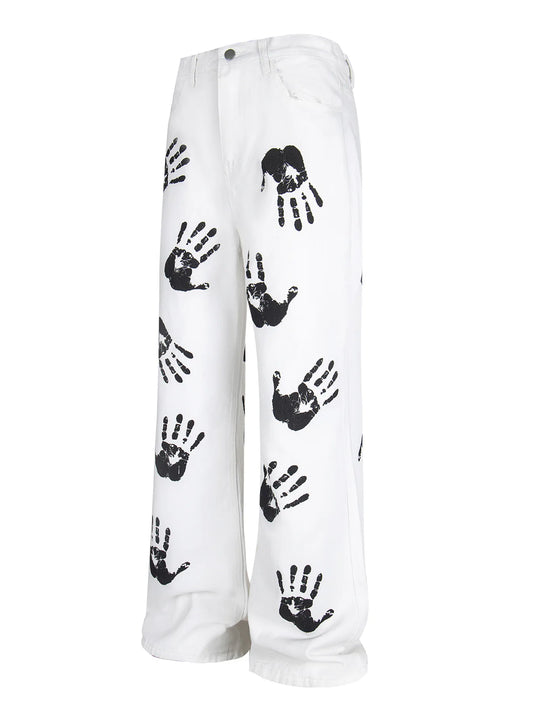 1264 Men's Handprint Pattern Jeans – men's graphic jeans (front view)