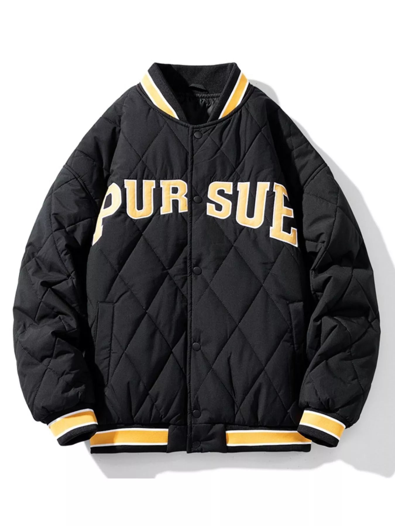 White and Black Quilted Padded Varisty Jacket – White – side view