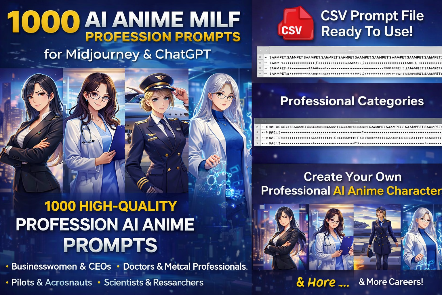 1000 AI Anime MILF Prompts | Professional Mature Anime Women for Midjourney & ChatGPT - product image 3