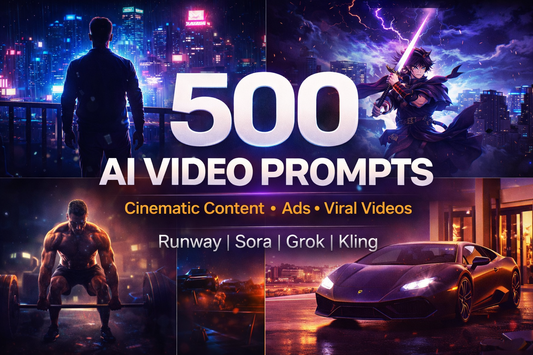 500 AI Video Prompts for Cinematic Content, Ads & Viral Videos (Runway, Sora, Grok, Kling)