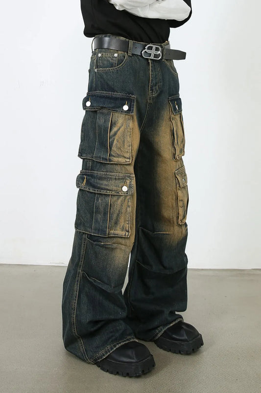222 Men's Washed Wide Leg Jeans – Men's wide leg jeans streetwear fit
