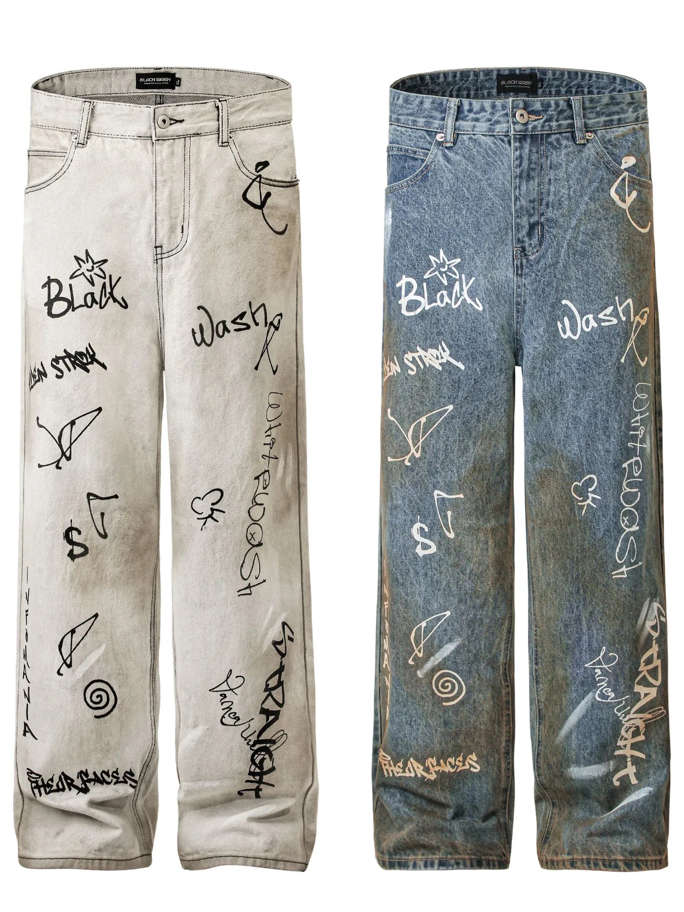 1269 Men's Graffiti Art Loose Fit Jeans – men's graphic jeans (detail view 5)
