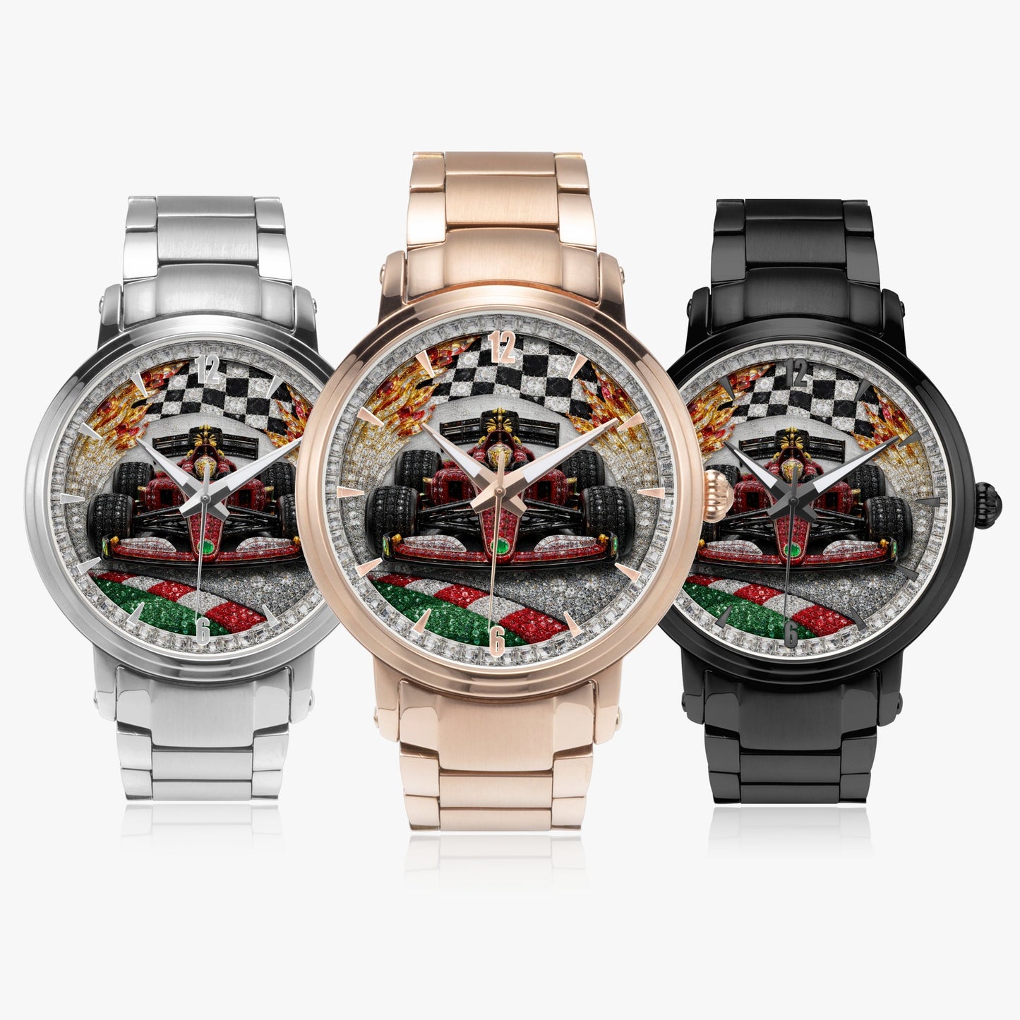 Jaycoh™ F1 Color Incrusted Diamonds 213. New Steel Strap Automatic Watch (With Indicators) | Print-on-Demand Custom Watch - product photo | print on demand watch print custom watch