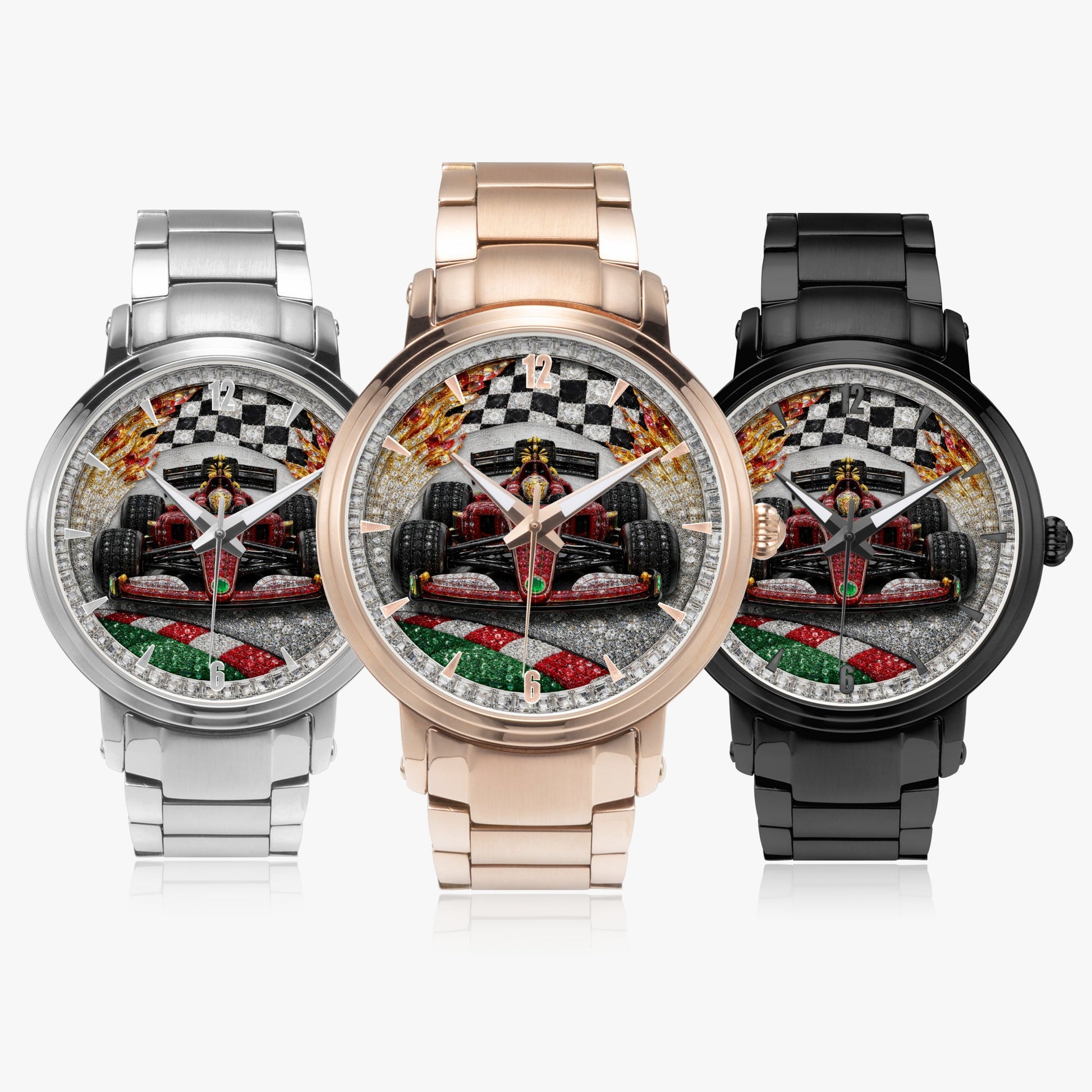Jaycoh™ F1 Color Incrusted Diamonds 213. New Steel Strap Automatic Watch (With Indicators) | Print-on-Demand Custom Watch - product photo | print on demand watch print custom watch