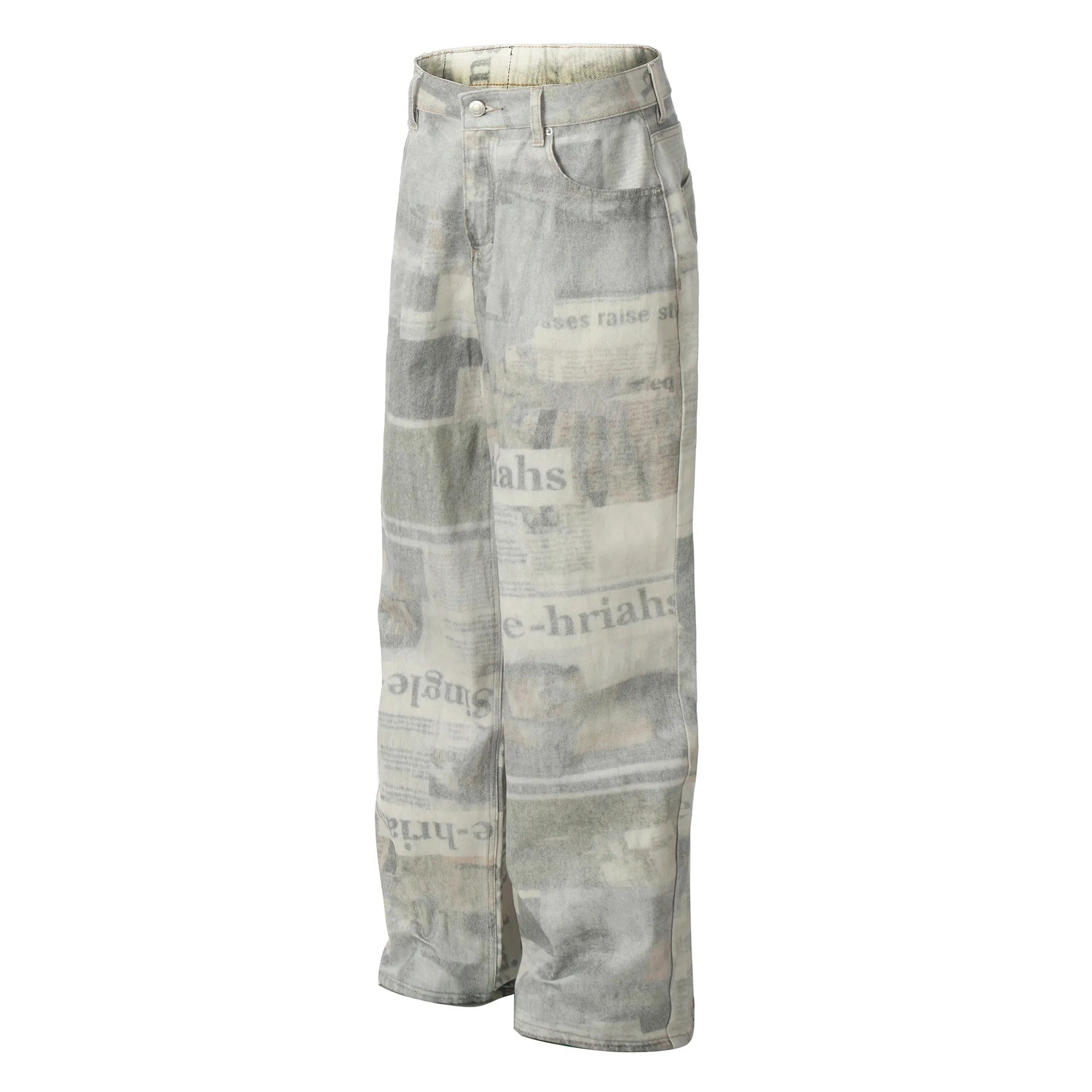 1254 Men's Vintage Newspaper Print Wide Leg Baggy Jeans – men's graphic jeans (back view)