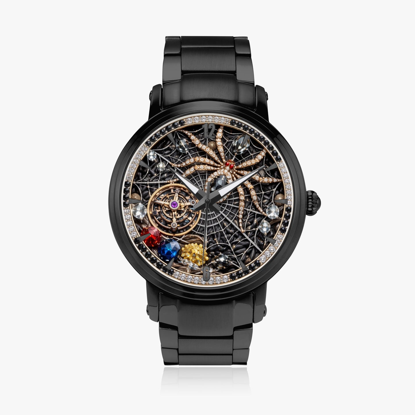 Jaycoh™ Spyder Web Assorted Incrusted Diamonds 213. New Steel Strap Automatic Watch (With Indicators) | Print-on-Demand Custom Watch - product photo | print on demand watch print custom watch