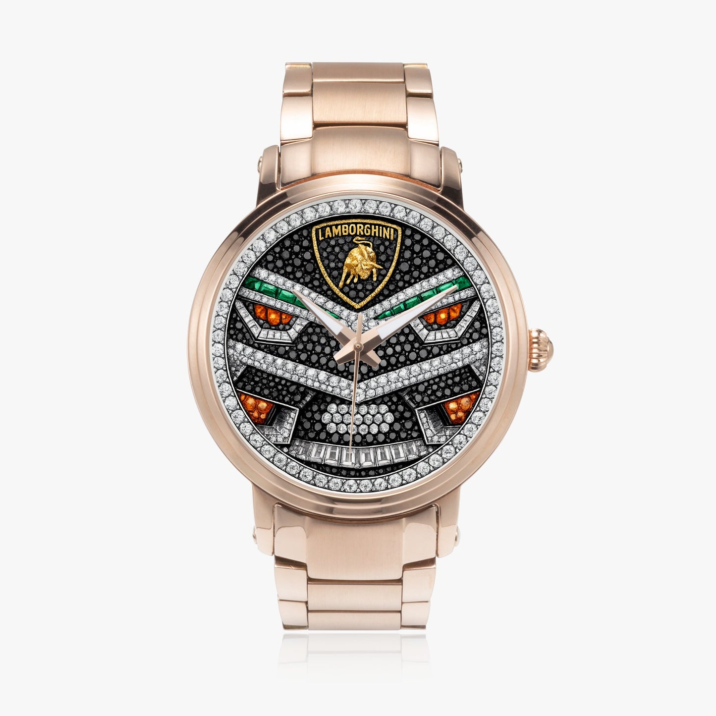 Jaycoh™ Lambo Aventador Incrusted Diamonds 212. New Steel Strap Automatic Watch | Print-on-Demand Custom Watch - product photo | print on demand watch print custom watch
