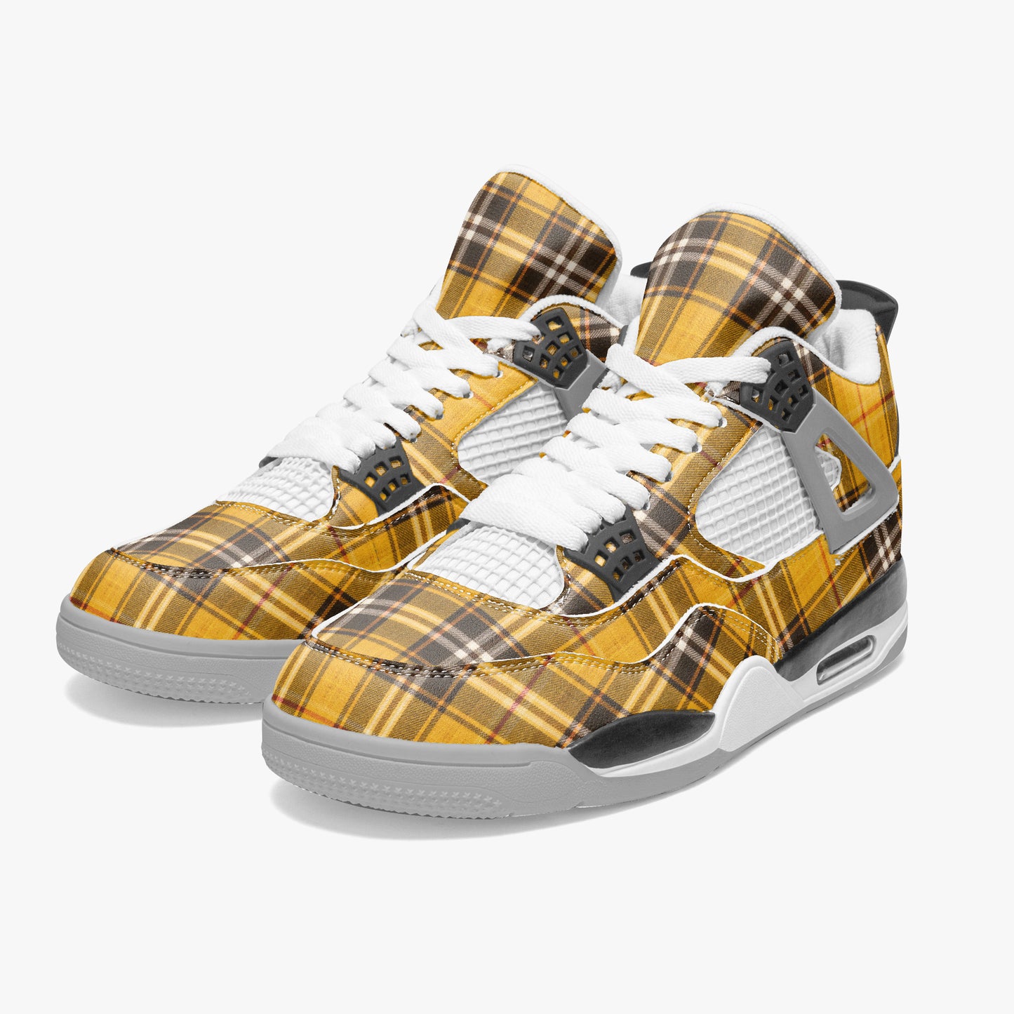 Retro Air Cuatro Mustard Yellow Flannel Limited Edition High Top Sneakers – Front View