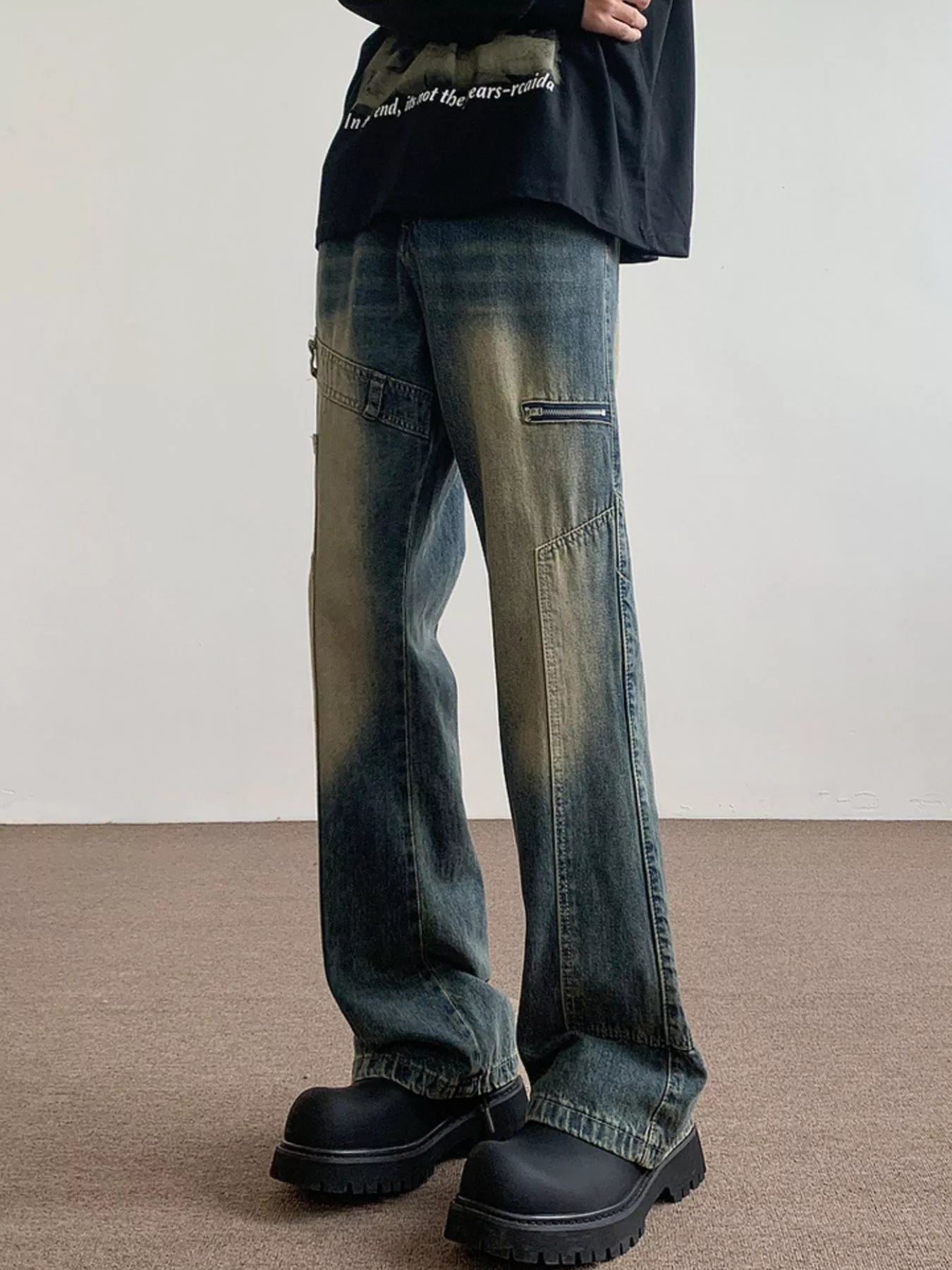 1302 Men's Vintage Wash Flare Jeans – men's flare jeans (Y2K) (back view)
