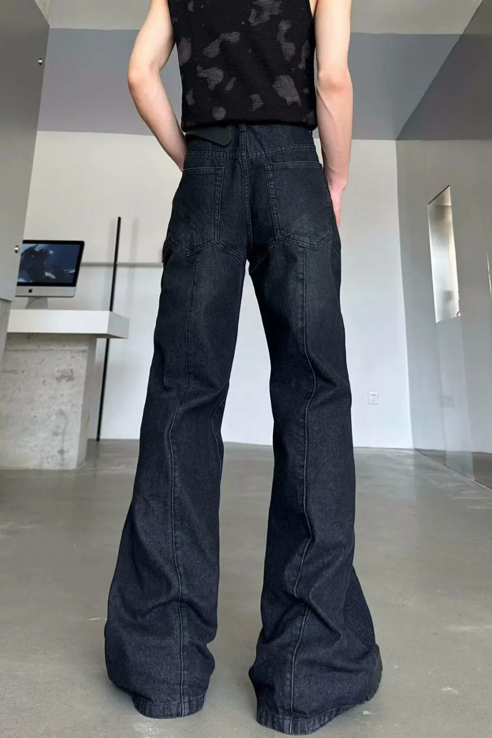 1297 Men's Plus Size Washed Flare Jeans with Zipper Detail – men's flare jeans (Y2K) (detail view 5)