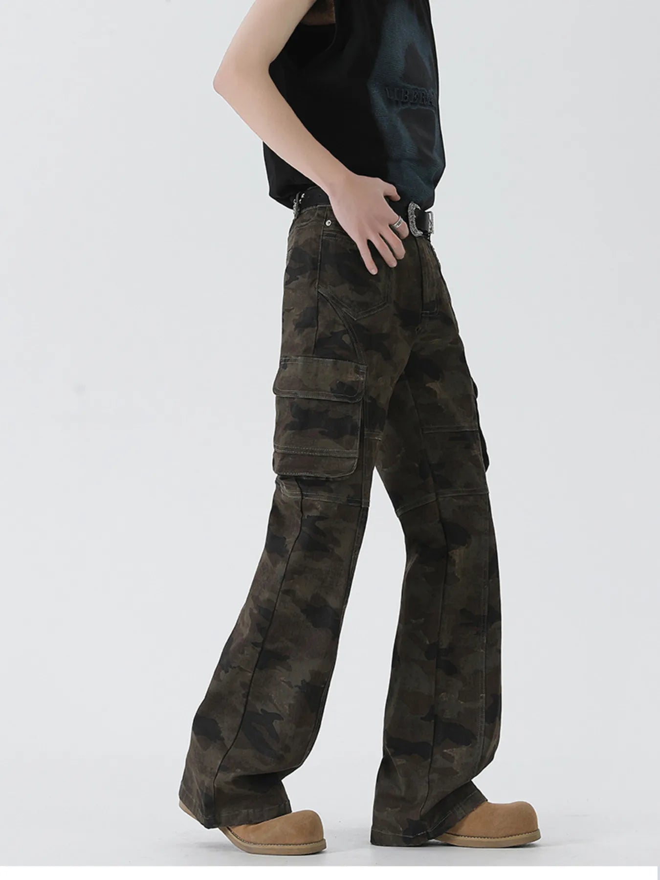 1301 Men's Camo Cargo Flare Jeans – men's flare jeans (Y2K) (back view)