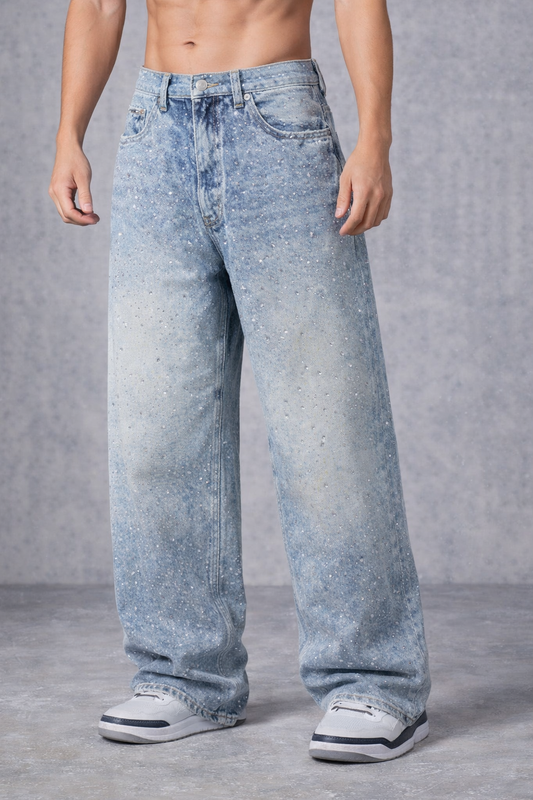 Ice Drip Rhinestone Wash Jeans - Luis’s Locker