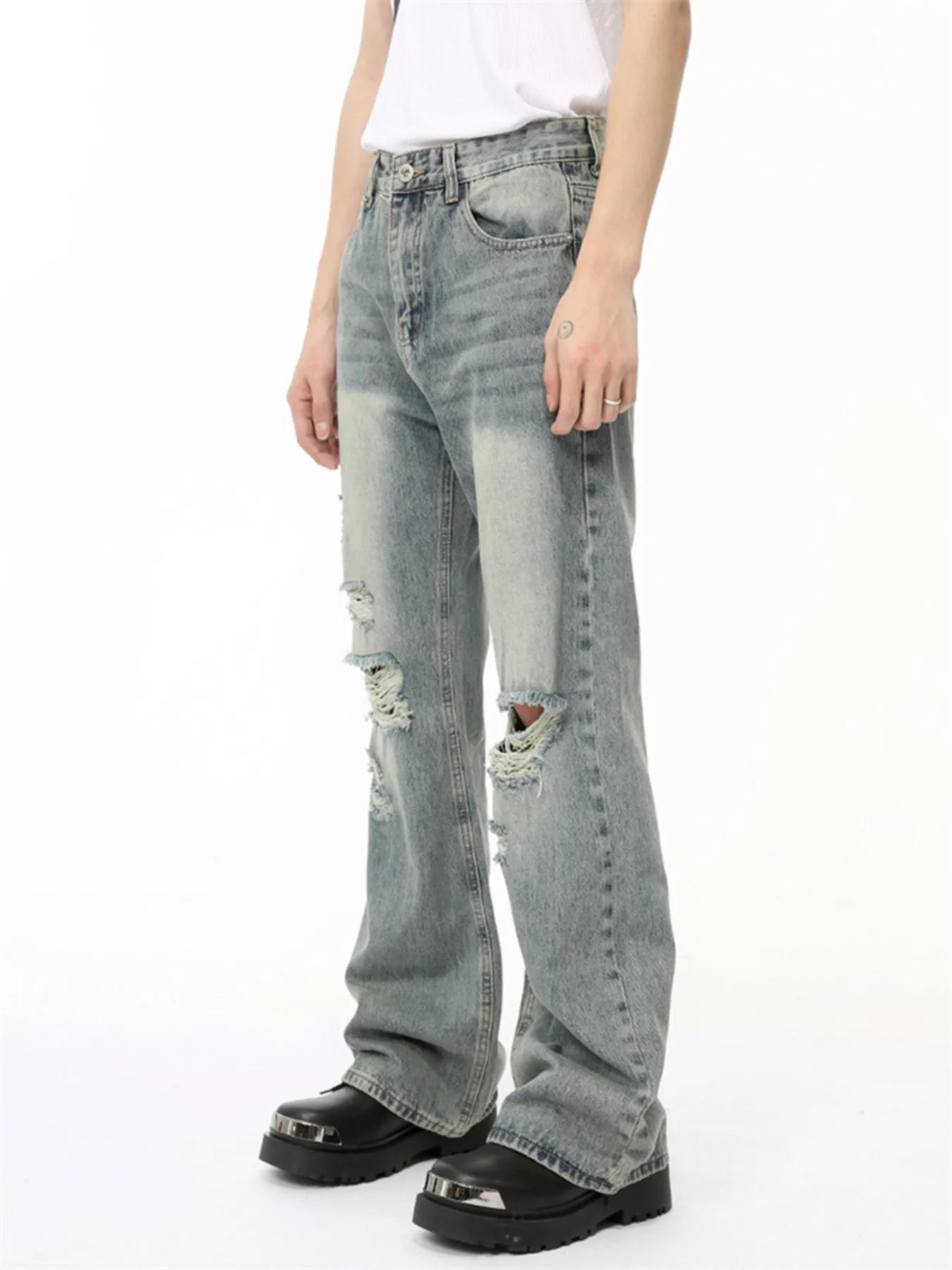 1304 Men's Distressed Flare Jeans – men's flare jeans (Y2K) (front view)