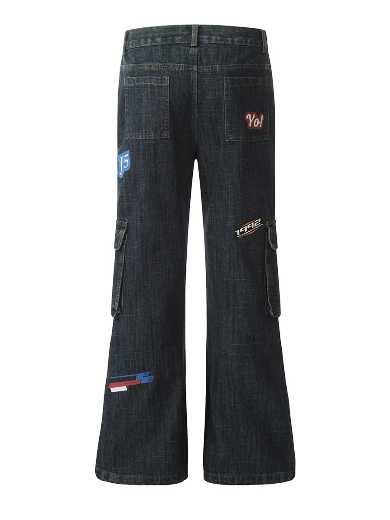 1276 Men's Multi-Patch Cargo Flare Jeans – men's flare jeans (Y2K) (front view)