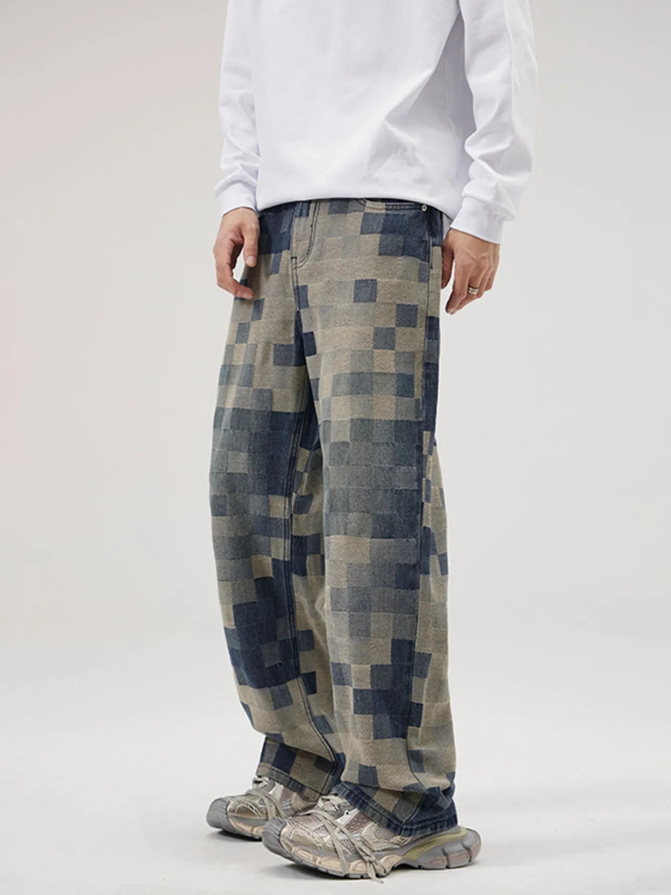 1258 Men's Full Size Pixelated Print Loose Fit Jeans Plus Size – men's graphic jeans (main view)