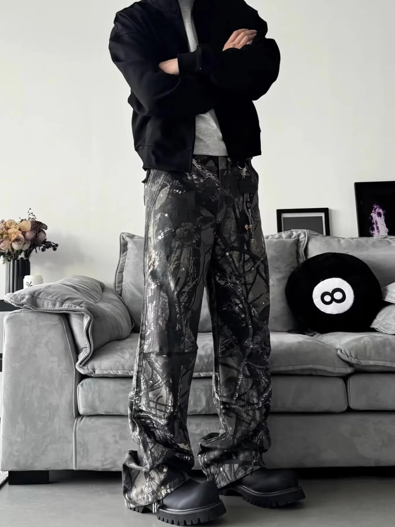 1263 Men's Full Size Camo Print Relaxed Fit Jeans Plus Size – men's graphic jeans (back view)