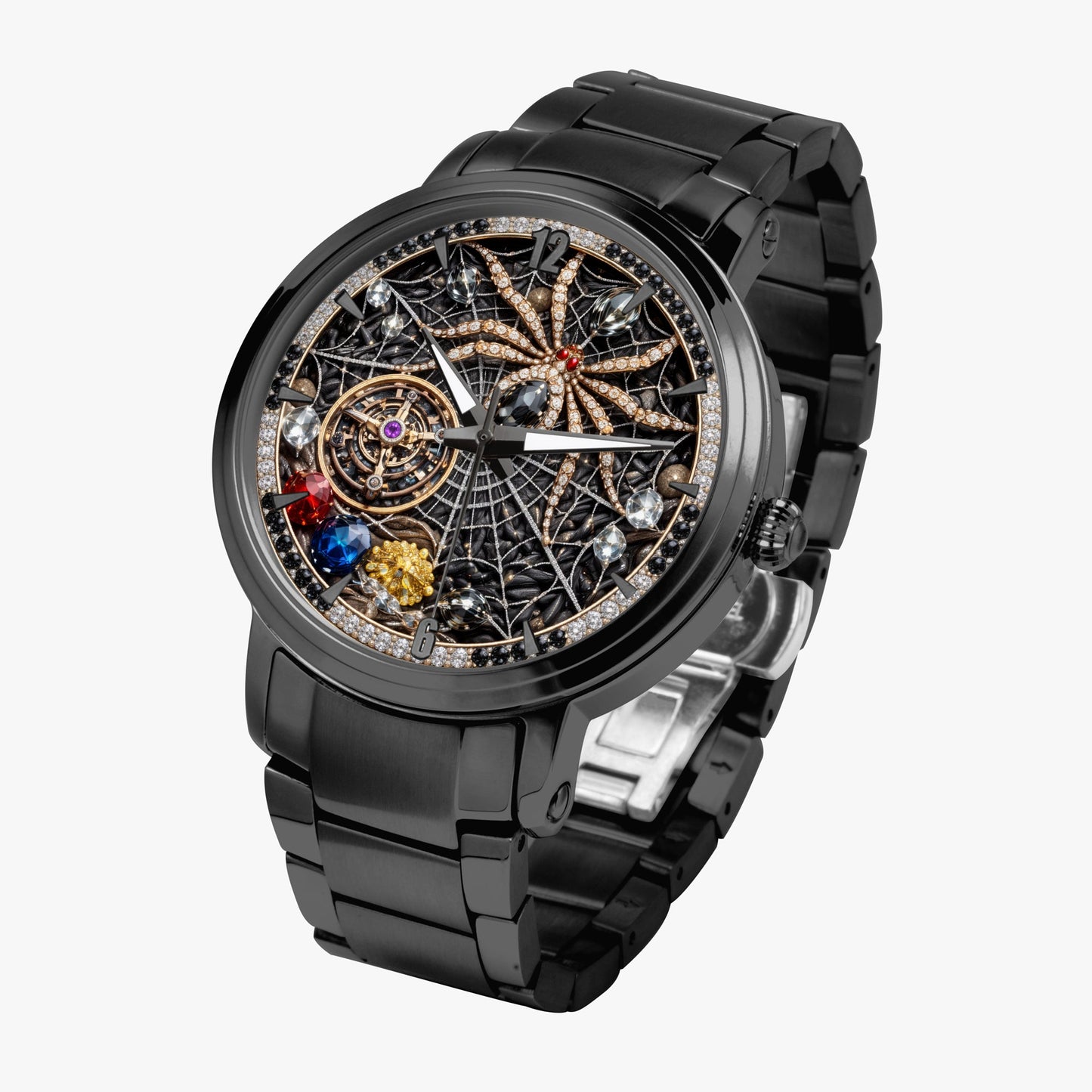 Jaycoh™ Spyder Web Assorted Incrusted Diamonds 213. New Steel Strap Automatic Watch (With Indicators) | Print-on-Demand Custom Watch - product photo | print on demand watch print custom watch