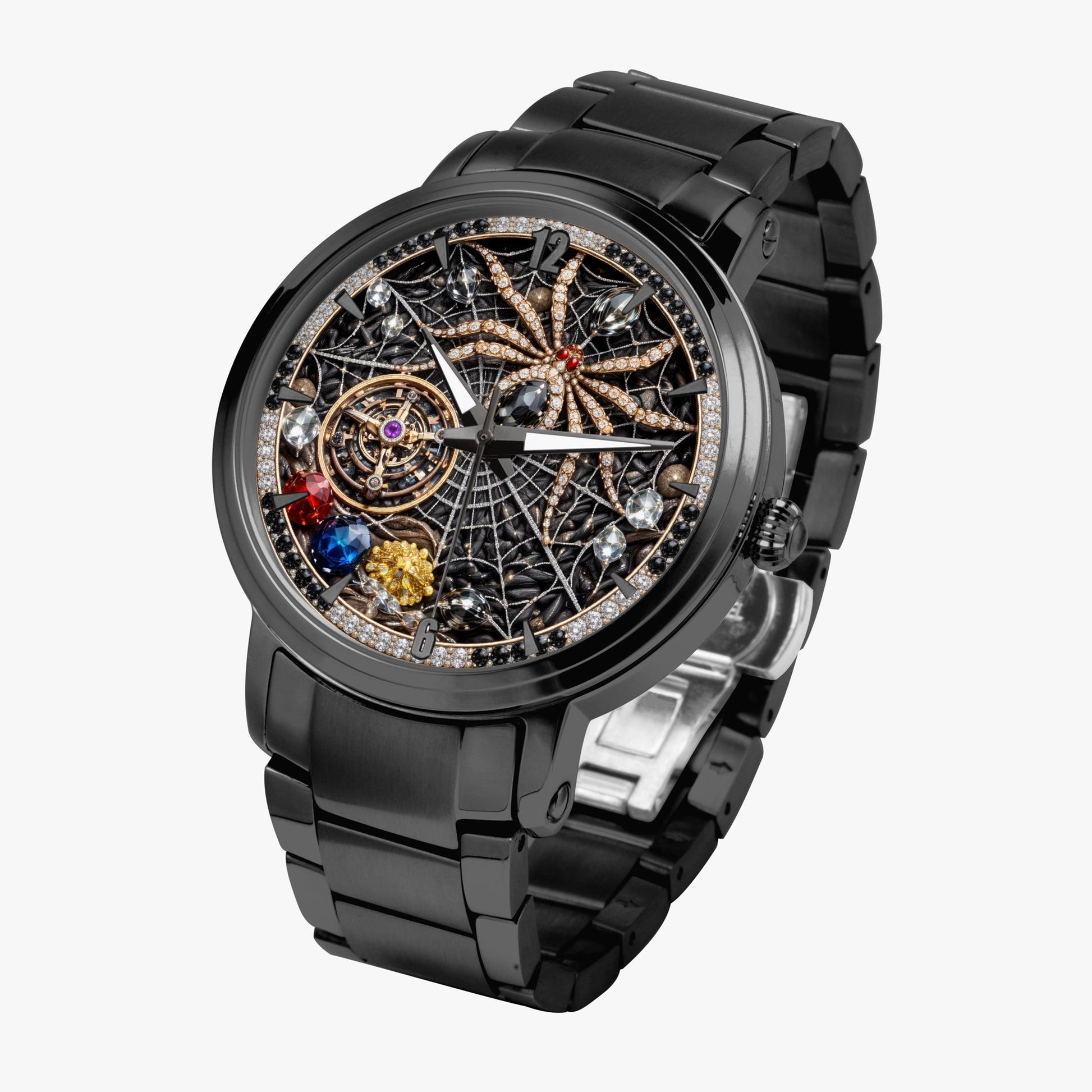 Jaycoh™ Spyder Web Assorted Incrusted Diamonds 213. New Steel Strap Automatic Watch (With Indicators) | Print-on-Demand Custom Watch - product photo | print on demand watch print custom watch