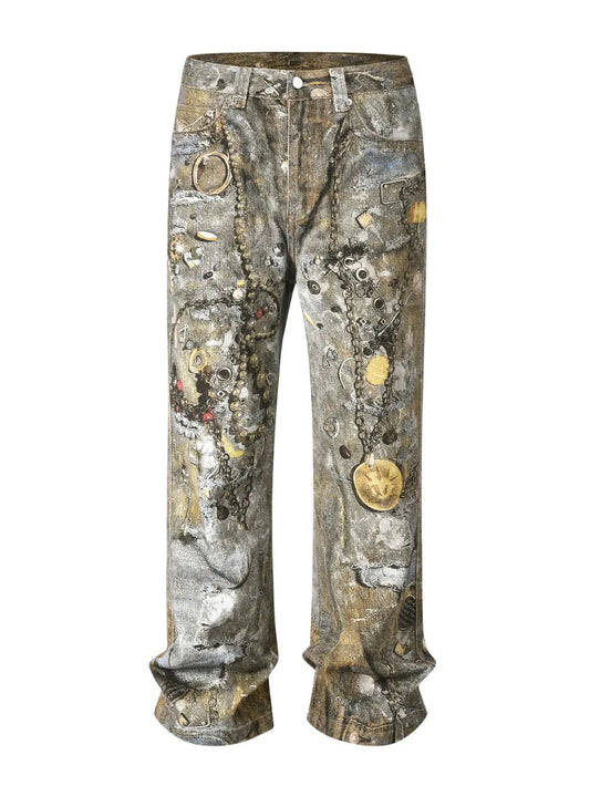 1260 Men's Wide Straight Printed Jeans with Pockets – men's graphic jeans (main view)