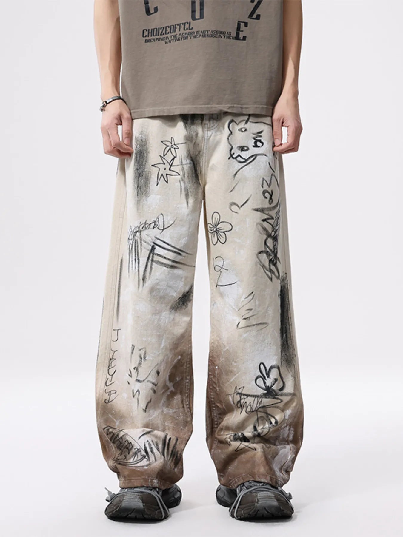 1262 Men's Graffiti Print Wide Leg Jeans – men's graphic jeans (main view)