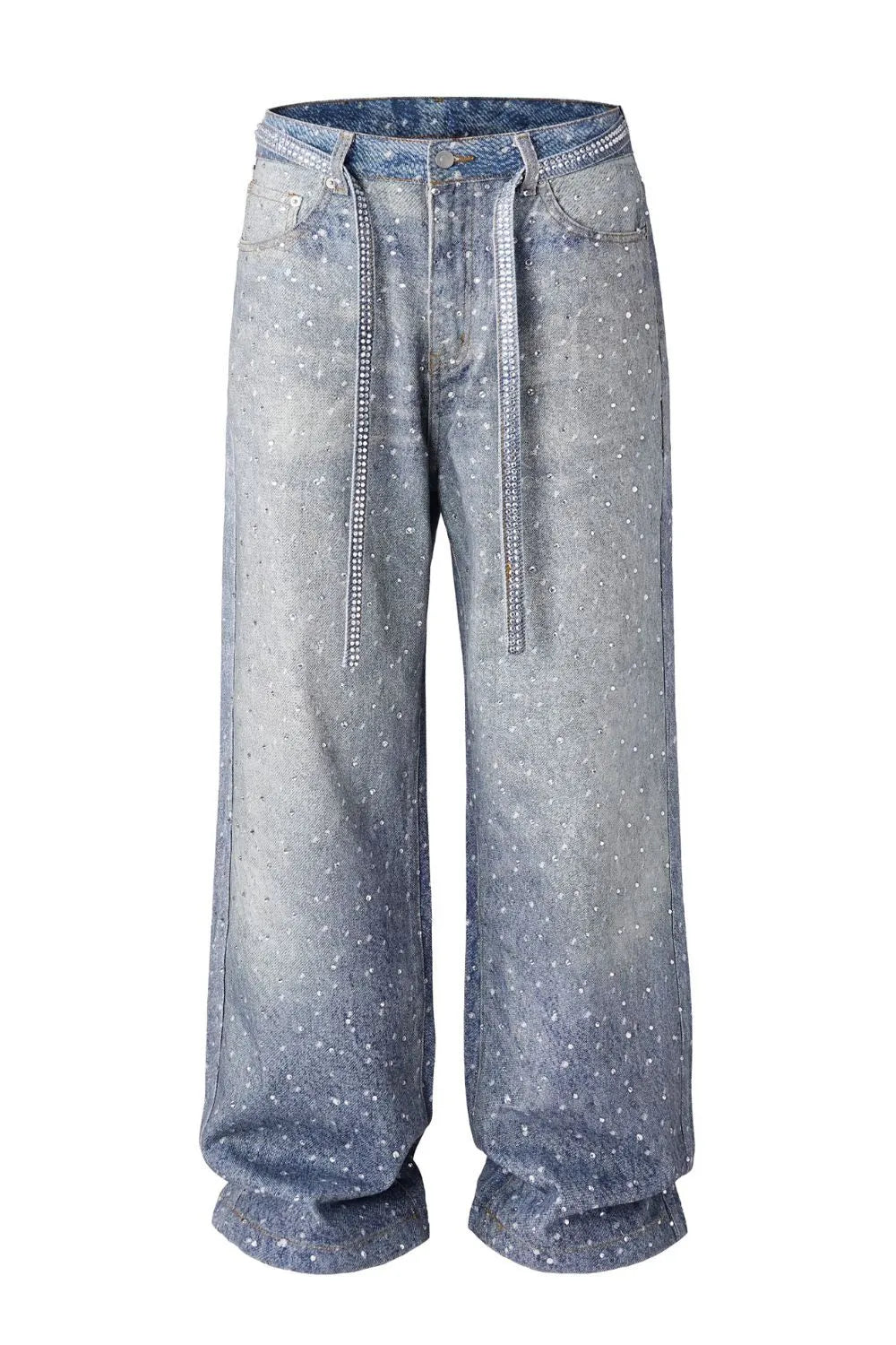 Midnight Drip Rhinestone Belt Jeans - Dark - Image 3