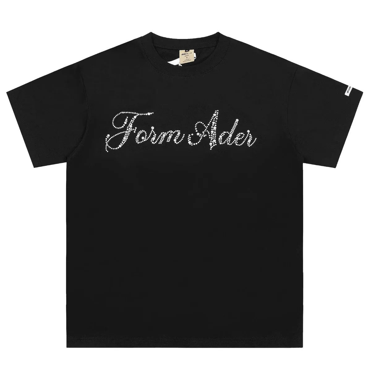 Men’s Diamond Script Rhinestone Streetwear T-Shirt - Black - Image 2