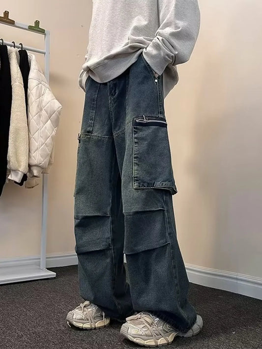 075 nan – Men's wide leg jeans streetwear fit