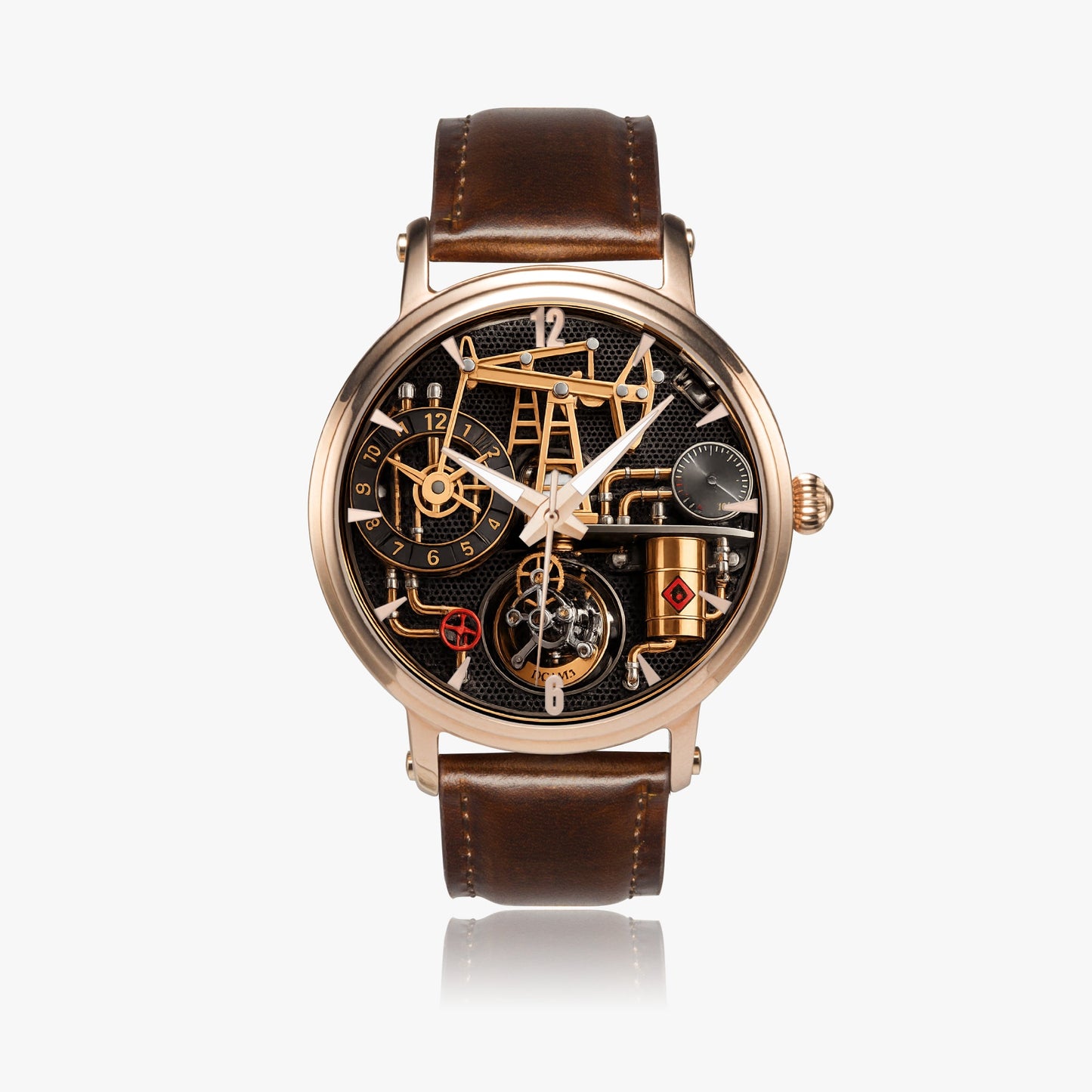 Jaycoh™ Oil Derrick Turbilon 158. 46mm Unisex Automatic Watch (Rose Gold) | Print-on-Demand Custom Watch - product photo | print on demand watch print custom watch