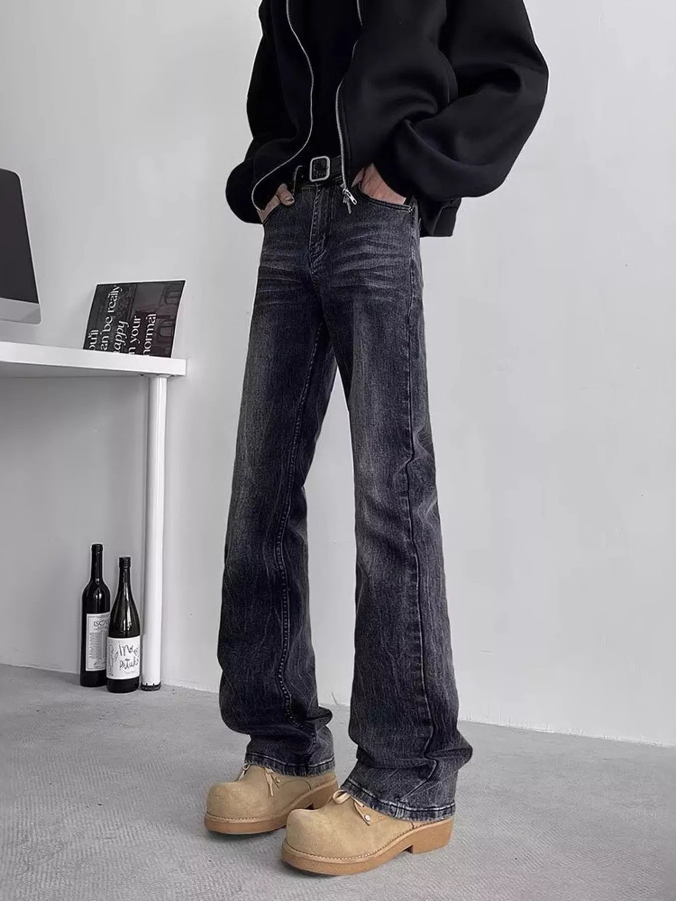 1281 Men's Full Size Vintage Wash Flare Jeans Plus Size – men's flare jeans (Y2K) (front view)