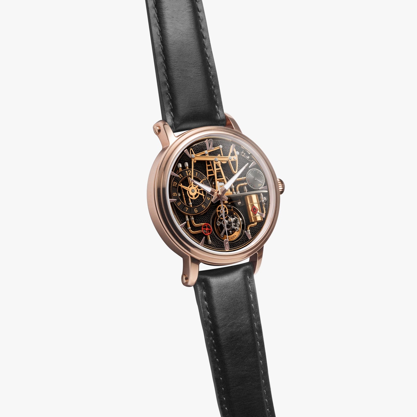 Jaycoh™ Oil Derrick Turbilon 158. 46mm Unisex Automatic Watch (Rose Gold) | Print-on-Demand Custom Watch - product photo | print on demand watch print custom watch