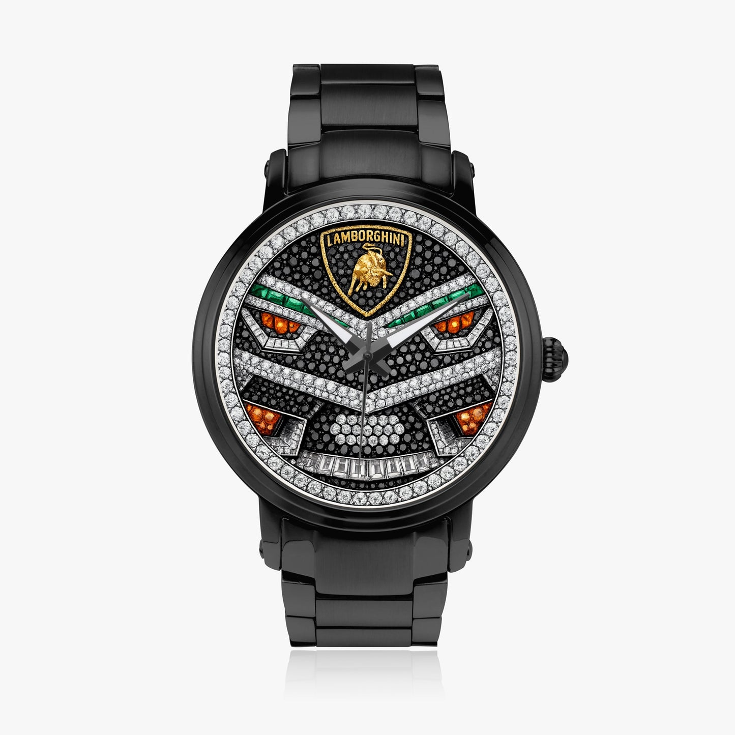 Jaycoh™ Lambo Aventador Incrusted Diamonds 212. New Steel Strap Automatic Watch | Print-on-Demand Custom Watch - front view | print on demand watch print custom watch