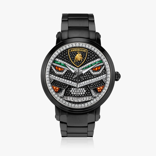 Jaycoh™ Lambo Aventador Incrusted Diamonds 212. New Steel Strap Automatic Watch | Print-on-Demand Custom Watch - front view | print on demand watch print custom watch
