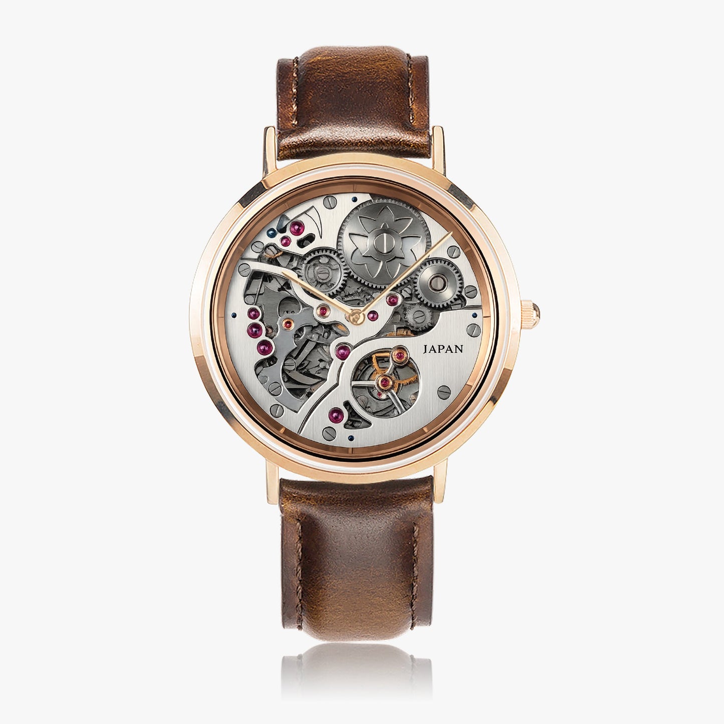 Jaycoh™ Japanese Creed Minute on Repeat 161 Selling Ultra-Thin Leather Strap Quartz Watch (Rose Gold) | Print-on-Demand Custom Watch - front view | print on demand watch print custom watch