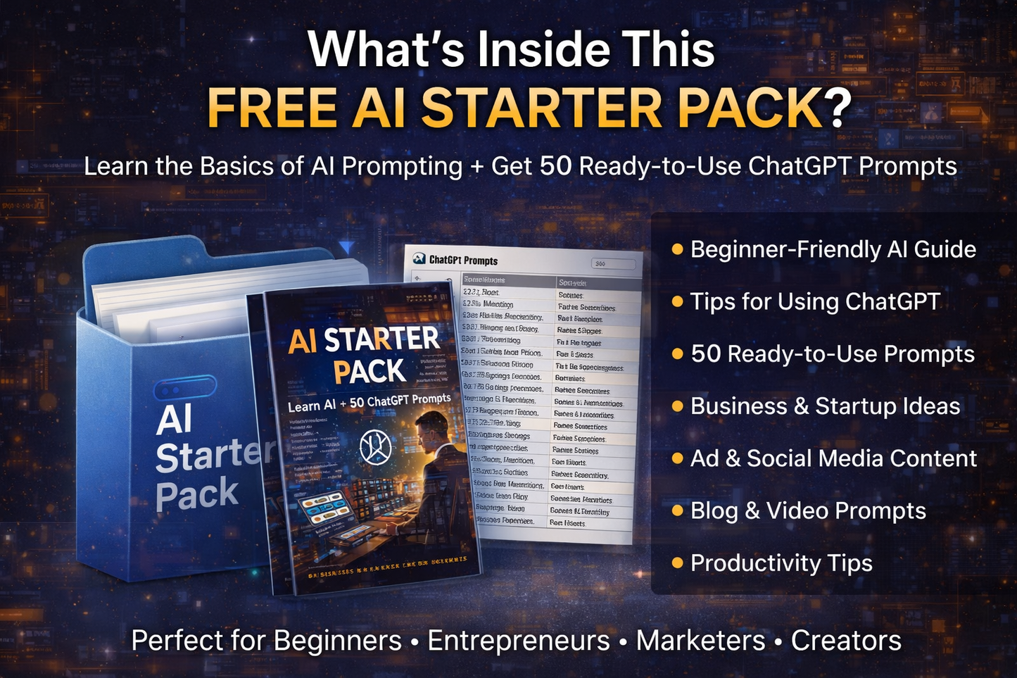 Free AI Starter Pack: Beginner’s Guide to ChatGPT + 50 AI Prompts