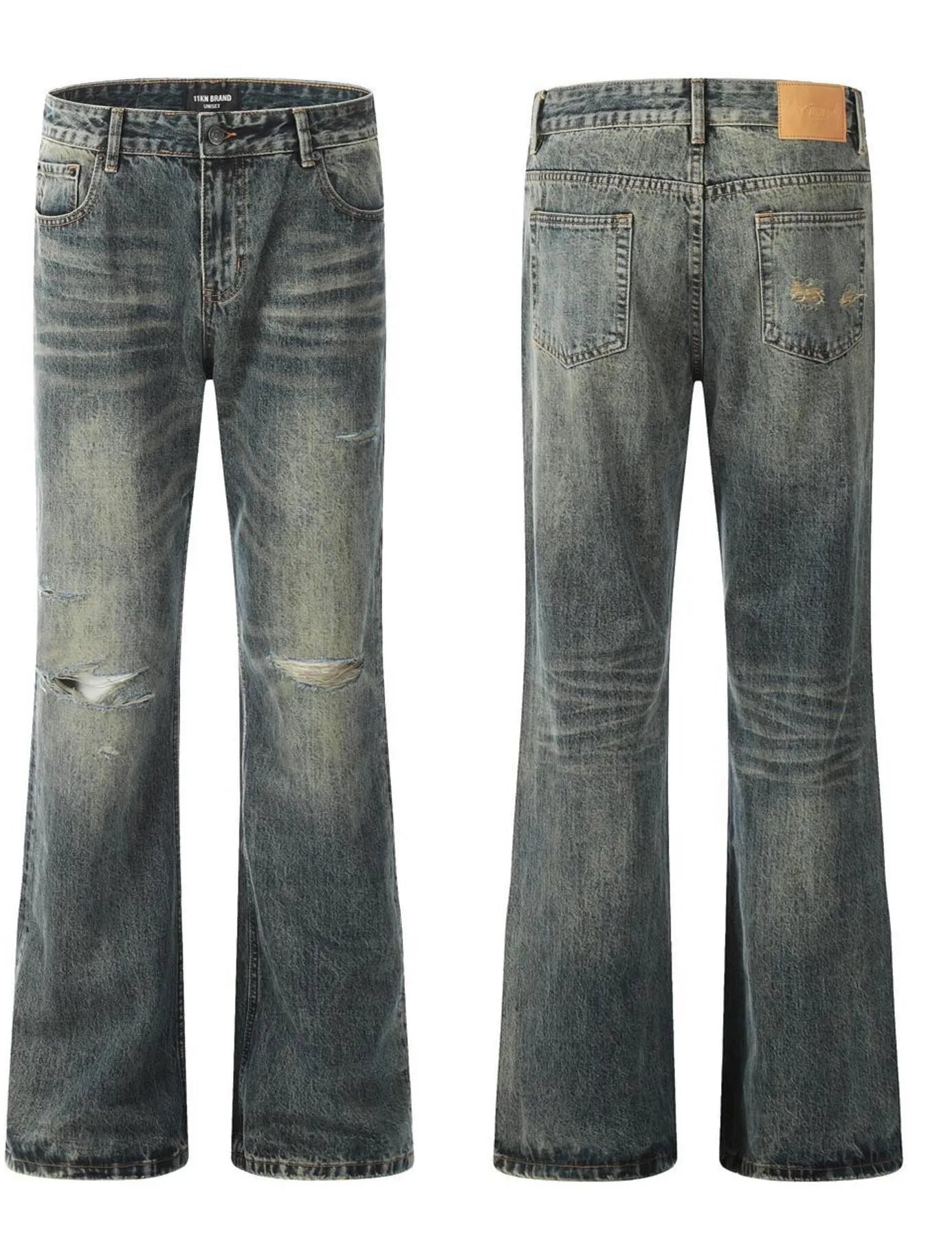 1280 Men's Vintage Distressed Flare Jeans – men's flare jeans (Y2K) (side view)